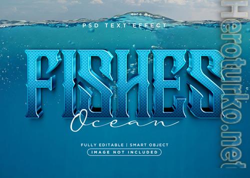 3d style fishes text effect psd