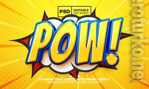 Pow comic cartoon 3d editable text effect style premium psd