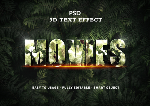 3d movies text effect psd