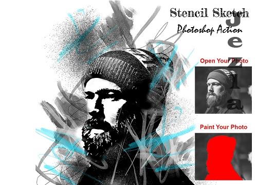 Stencil Sketch Photoshop Action - 6697338