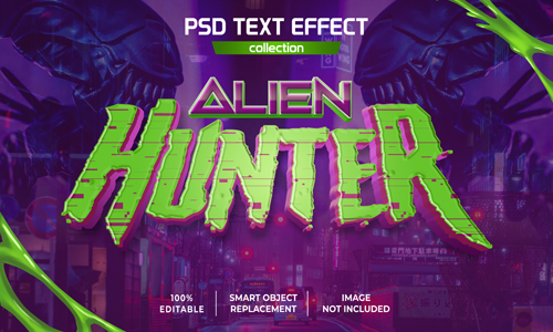 Alien hunter game text effect psd