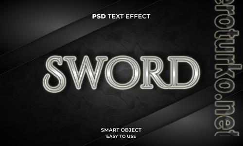 3d sword text effect template with dark color premium psd