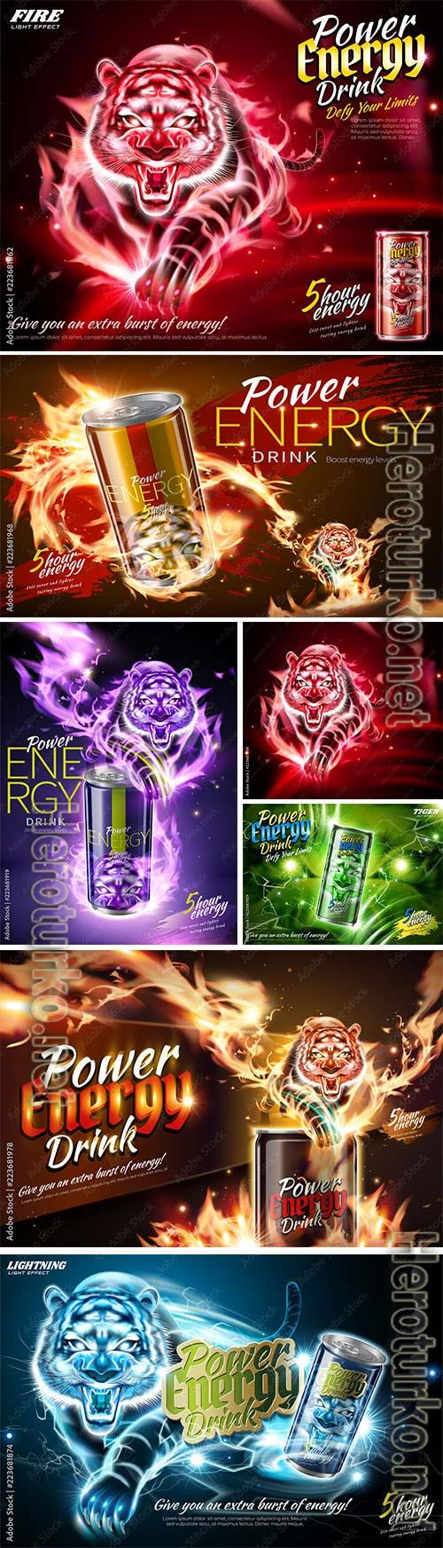 Tiger with red burning flame, power energy drink ads vector Tiger with red burning flame, power energy drink ads vector