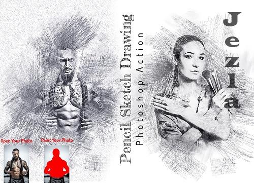 Pencil Sketch Drawing PS Action - 6706019