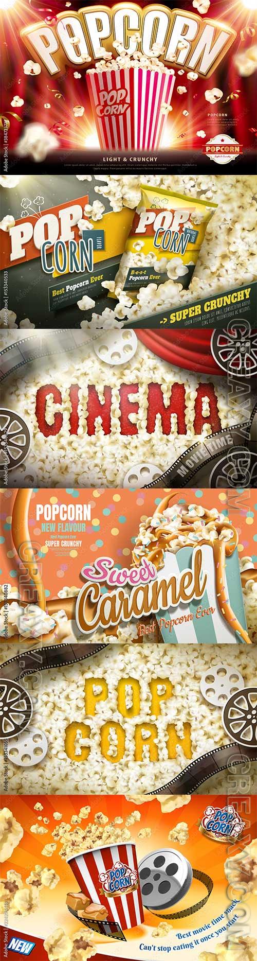 Delicious popcorn ads vector design