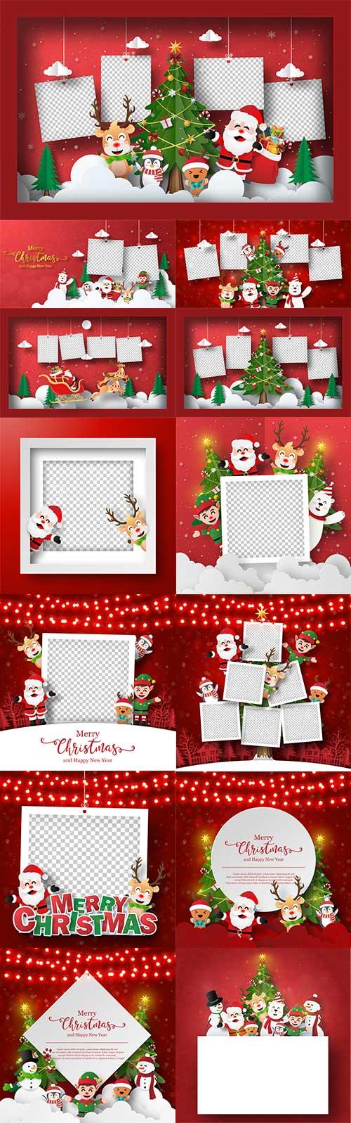 Christmas vector backgrounds with photo frames