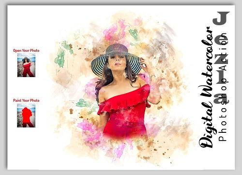 Digital Watercolor PS Action - 6712699