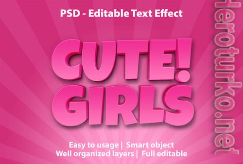 Text effect cute girls template psd