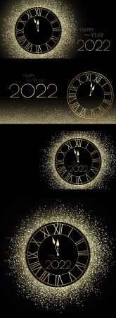 New Year 2022 Backgrounds with Clocks   Vector Design Templates
