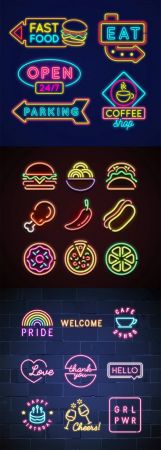 Colorful Advertising Neon Signs   Vector Elements