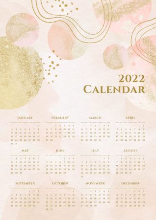 Watercolor 2022 Calendar Vector Template
