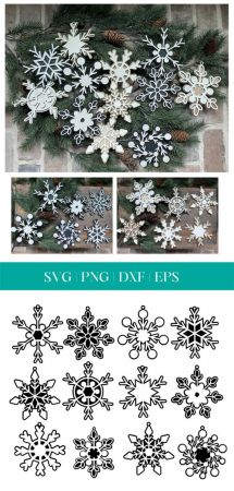 12 Snowflake SVG Cuts   Vector Templates