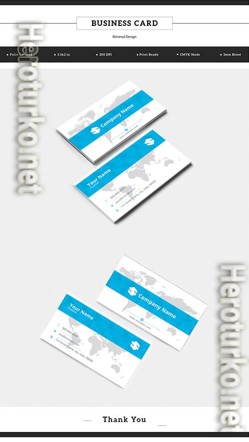 Business Card with Blue Accents and World Map Background 182901301