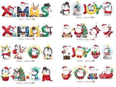 Santa claus and friends for merry christmas illustration premium vector