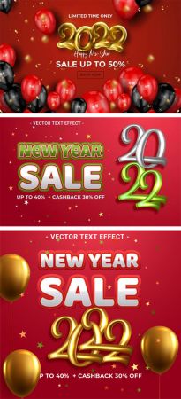 3 New Year 2022 Sales Backgrounds + Text Effects Vector Collection