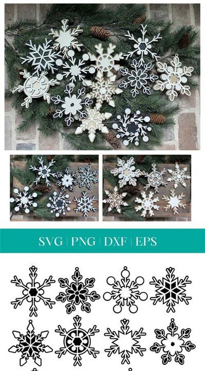 12 Snowflake SVG Cuts - Vector Templates