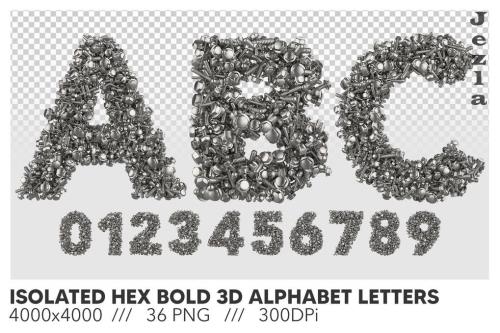 Isolated Hex Bold 3D Alphabet Letters