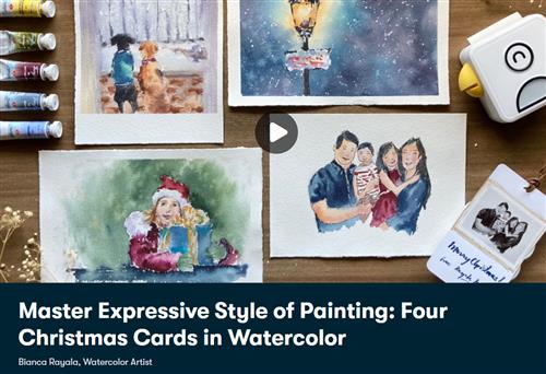Master Expressive Style of Painting Four Christmas Cards in Watercolor