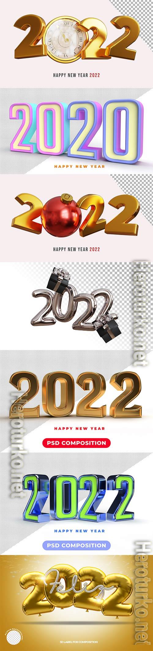 3d text happy new year 2022 psd design