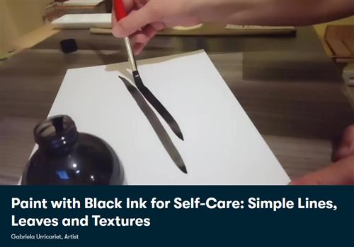 Paint with Black Ink to Relax - Simple Lines, Leaves and Textures