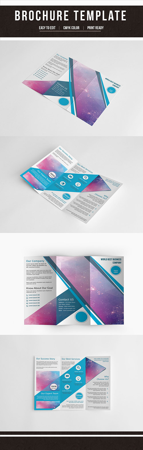 Trifold Brochure Layout with Teal Accents 198098552