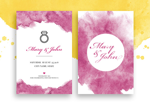 Wedding Invitation Layout with Watercolor Elements 214807709