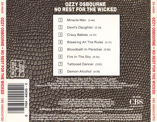 Ozzy Osbourne - No Rest For The Wicked (1988) [CD FLAC]