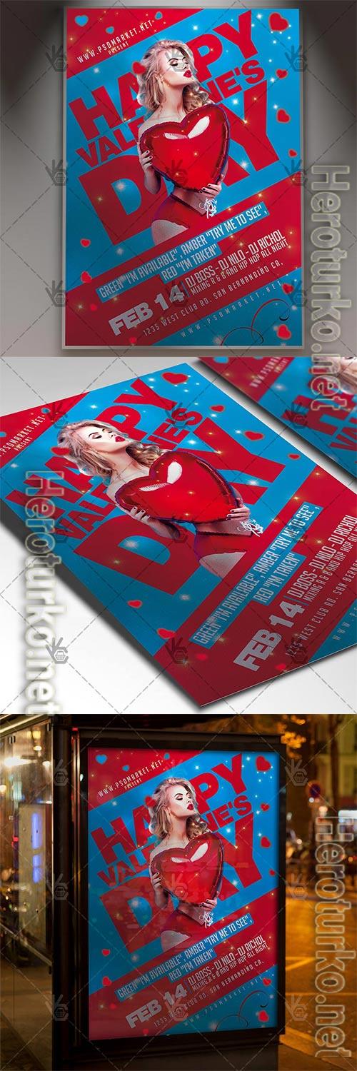 Happy valentines day party flyer psd