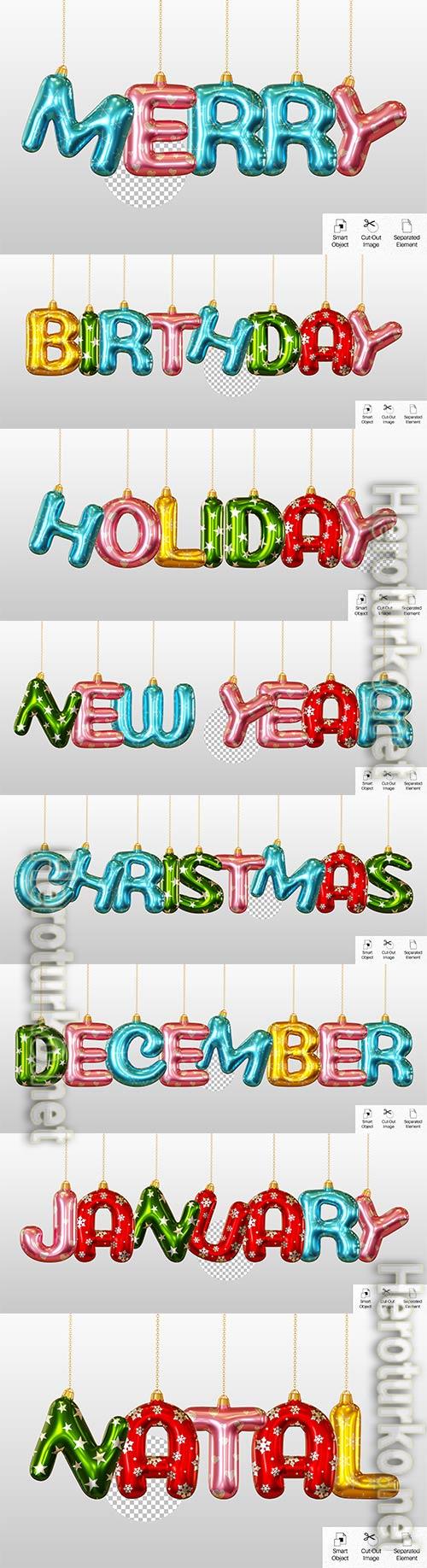 Holiday greeting word 3d text effect render psd Holiday greeting word 3d text effect render psd