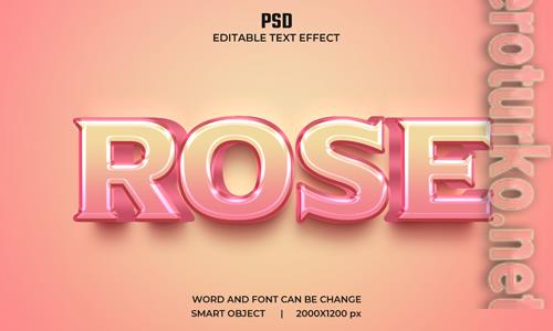 Rose 3d editable pink color text effect premium psd with background