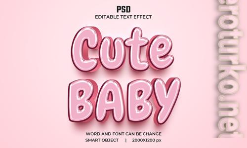 Cute baby 3d editable text effect premium psd with background