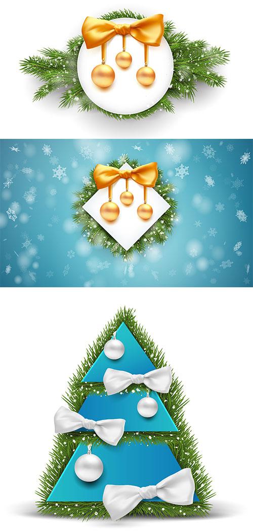 Christmas backgrounds with fir tree and balls - vector clipart