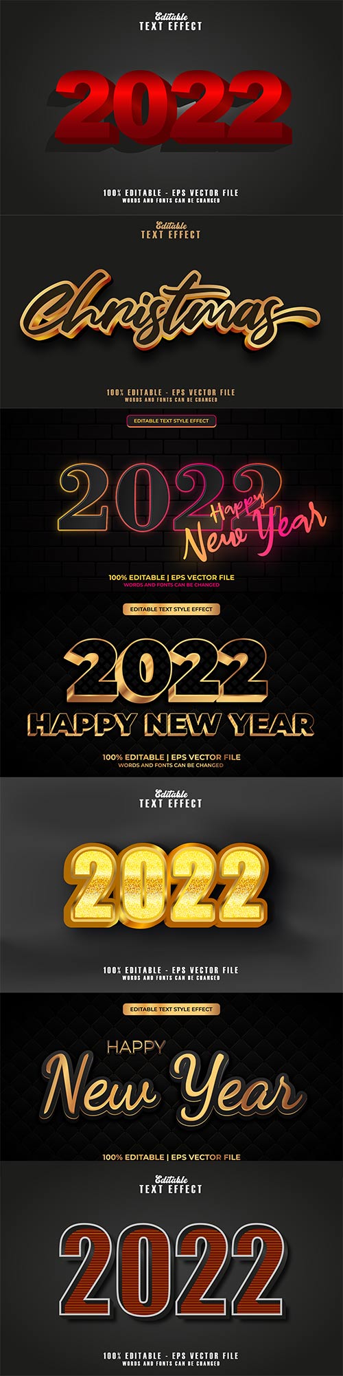 Text effect happy new year 2022 premium vector