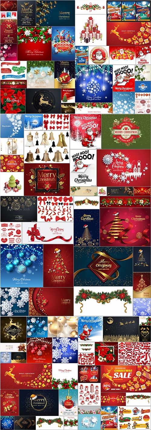 100 Bundle Christmas and New Year, santa claus, christmas tree, garlands, christmas toys, snowflakes vector vol 9