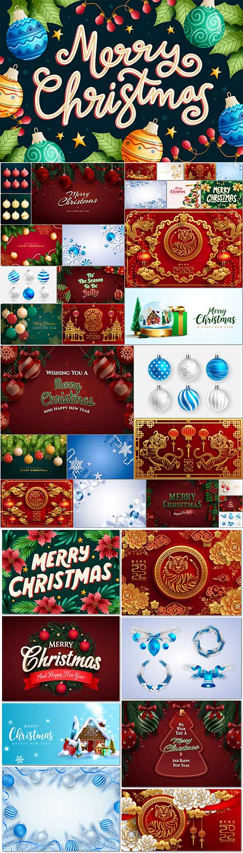 Concept of merry christmas and happy new year premium vector
