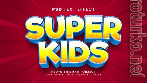 Super kids editable text effect with cartoon superhero and funny text style psd