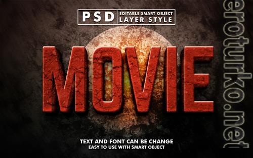 Movie 3d text effect with stone texture editable text effect premium psd with smart object