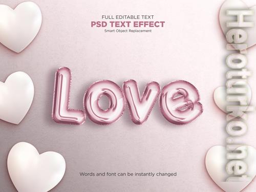 Love balloon text effect mockup psd