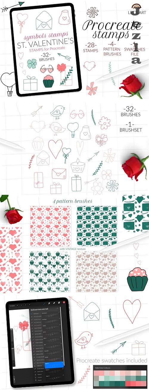 Valentine Procreate doodle stamps - 5734555