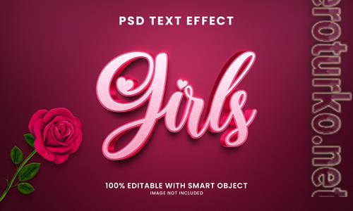 Cute girls 3d text effect psd