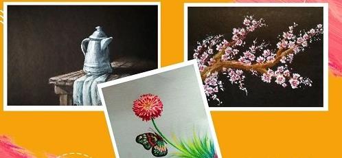 Create Interesting Flowers and a Kettle with Simple Strokes - Oil Pastel Paintings