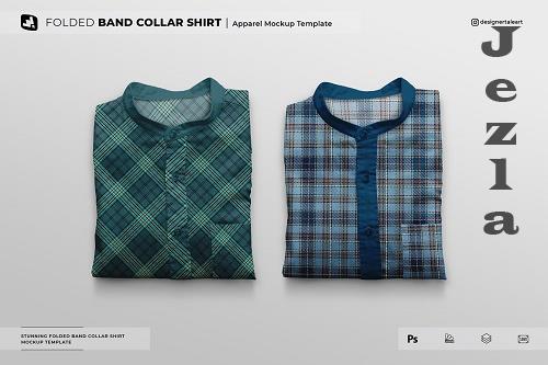 Folded Band Collar Shirt Mockup - 6784824