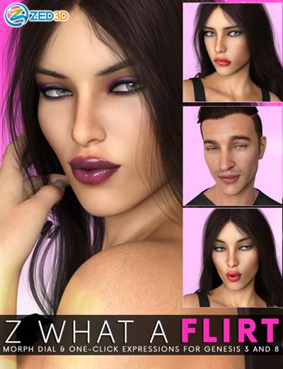 Z WHAT A FLIRT   MORPH DIAL AND ONE CLICK EXPRESSIONS FOR GENESIS 3 AND 8
