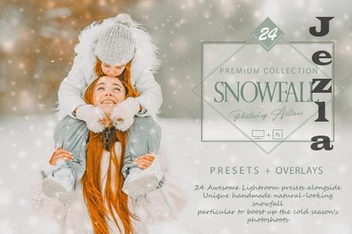 24 Snowfall Photoshop Actions, Winter ACR Preset, Snow Overlay Ps Filter