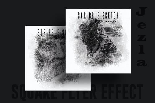Scribble line sketch effect for square flyer