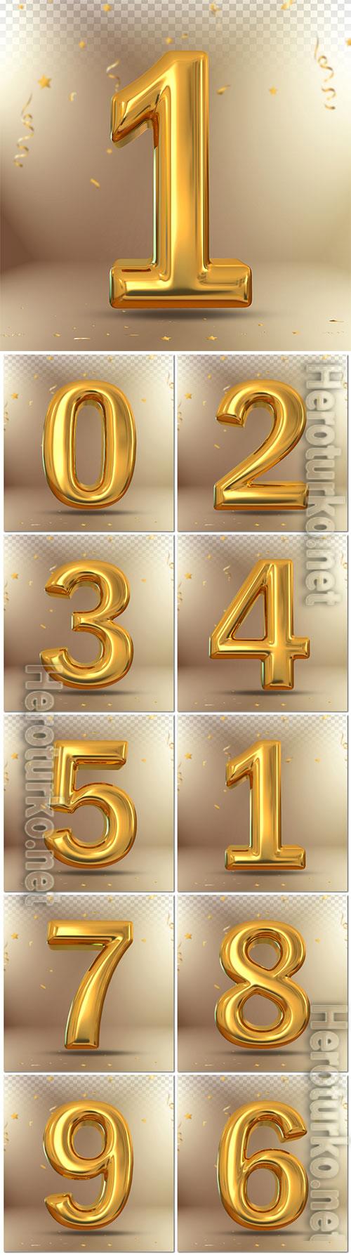 Number gold 3d render psd