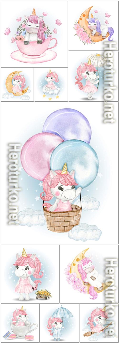 Cute unicorn in vector