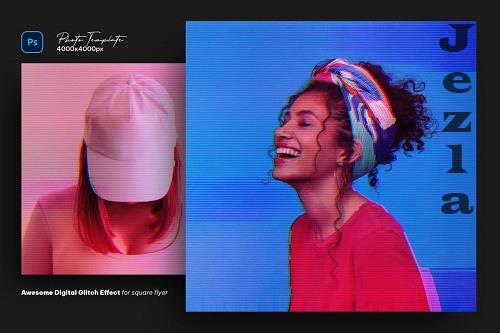 Awesome Digital Glitch Effect for square flyer