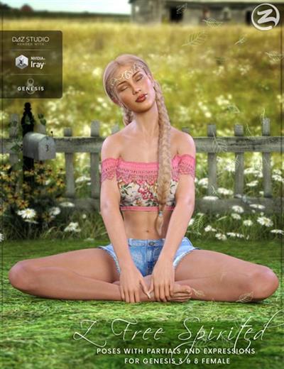 Z FREE SPIRITED   POSES WITH PARTIALS AND EXPRESSIONS FOR GENESIS 3 & 8 FEMALE