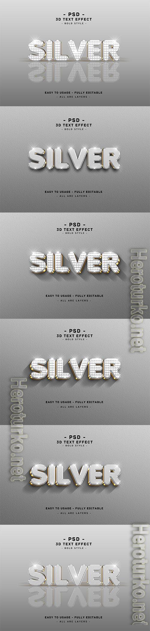 3d silver text style effect psd